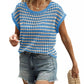 Striped Short Sleeve Crochet Knit Top - MegaSuperStar