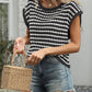 Striped Short Sleeve Crochet Knit Top - MegaSuperStar