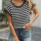 Striped Short Sleeve Crochet Knit Top - MegaSuperStar