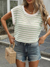 🌸 Striped Crochet Knit Top with Short Sleeves 🌸 thumbnail