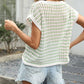 Striped Short Sleeve Crochet Knit Top - MegaSuperStar