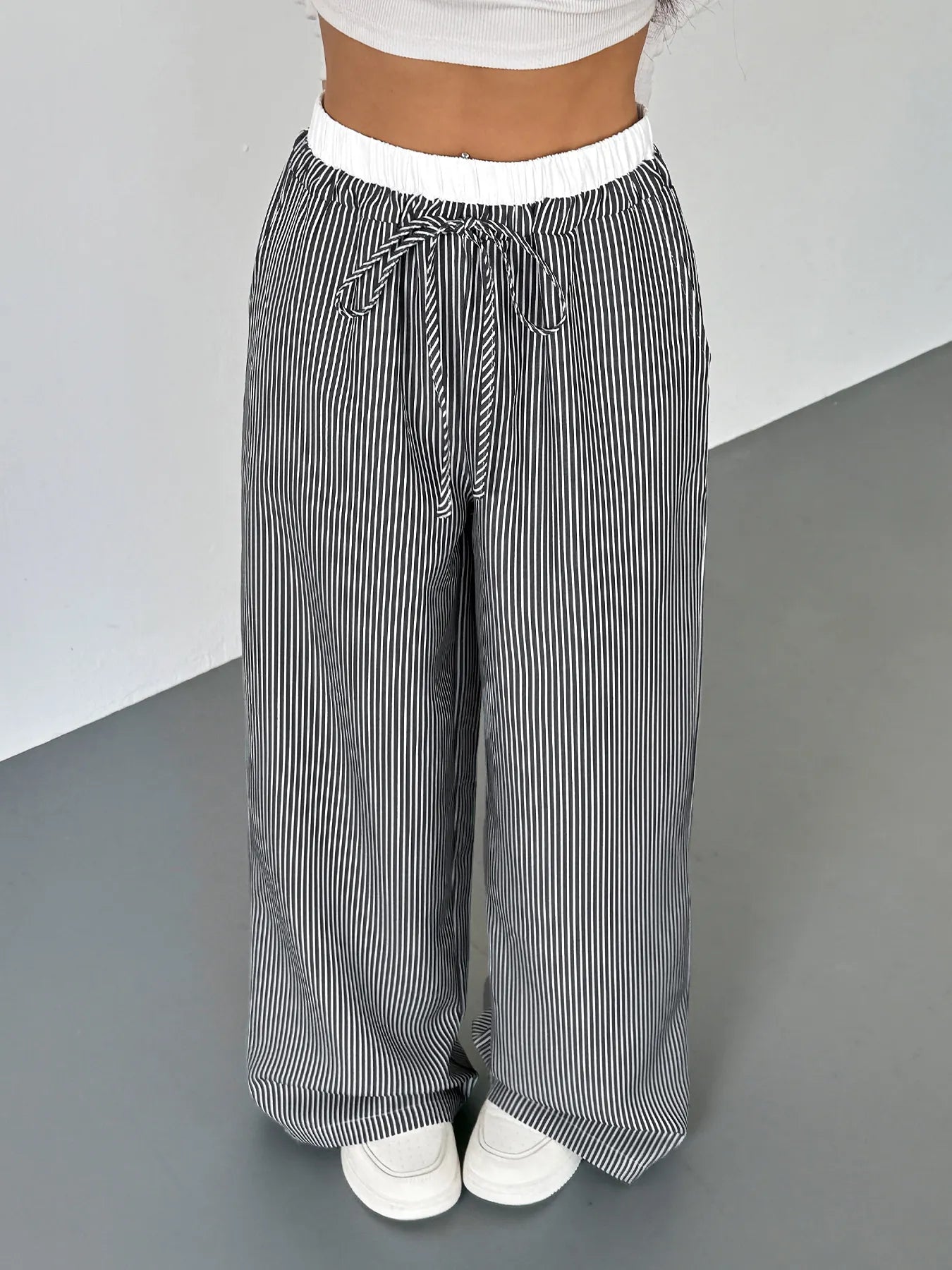 🌸 Striped Wide Leg Drawstring Pants - Casual Chic 🌸 - MegaSuperStar
