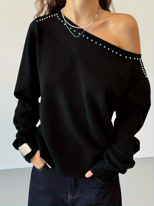 Studded Single Shoulder Knit Top - MegaSuperStar