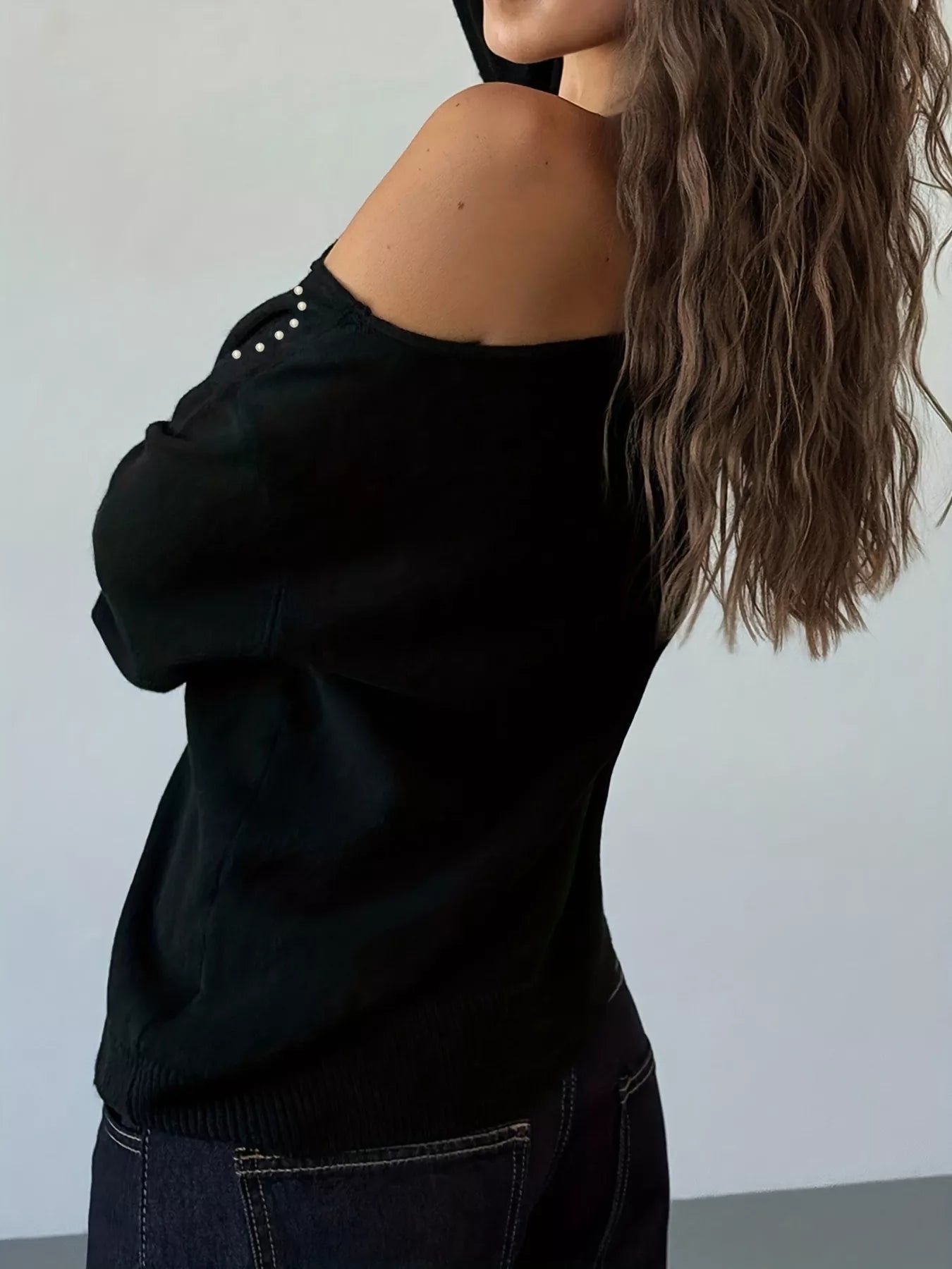 Studded Single Shoulder Knit Top - MegaSuperStar
