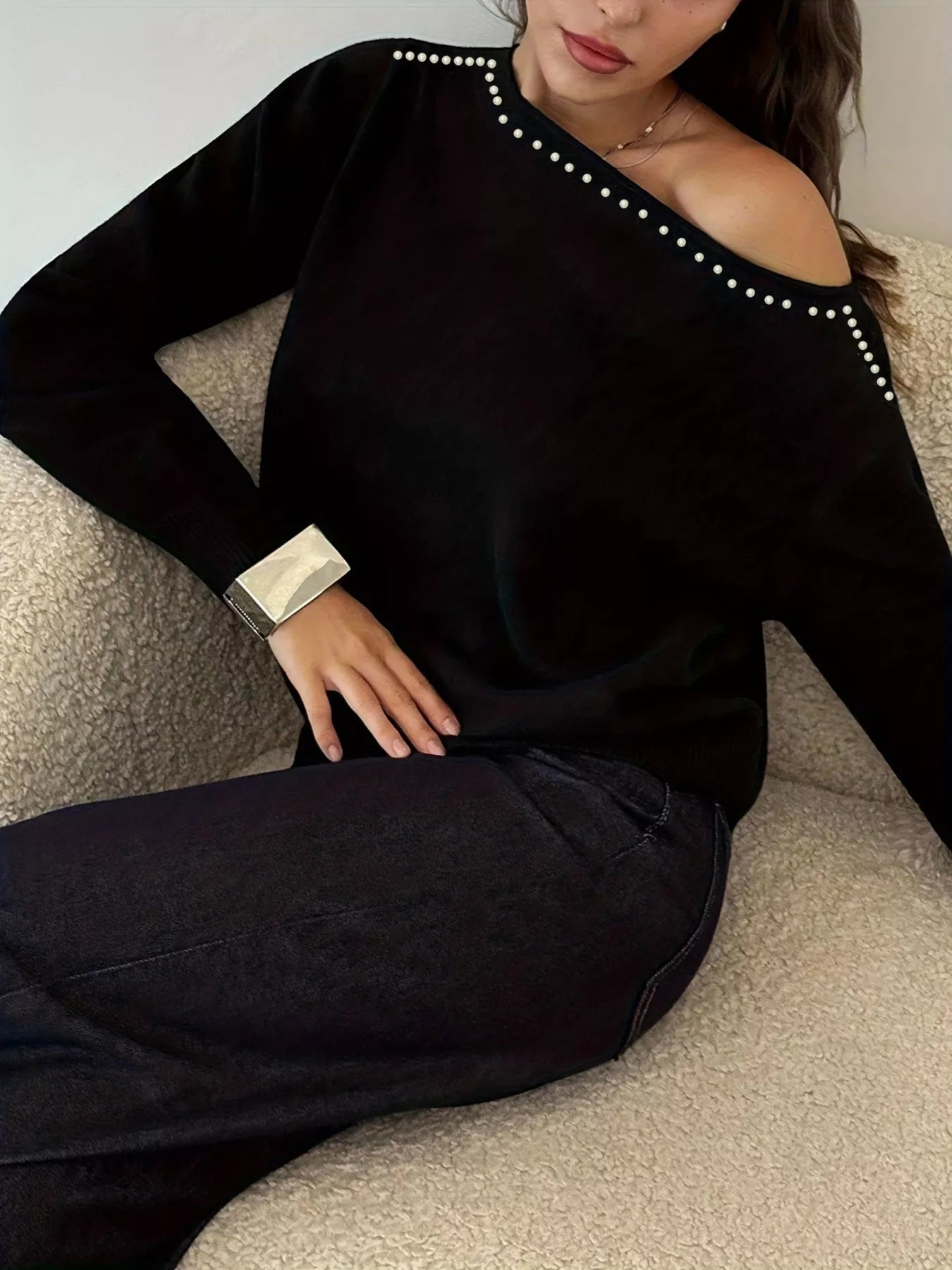 Studded Single Shoulder Knit Top - MegaSuperStar