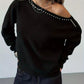 Studded Single Shoulder Knit Top - MegaSuperStar