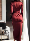 💖 Surplice Satin Long Sleeve Dress 💖 thumbnail