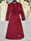 💖 Surplice Satin Long Sleeve Dress 💖 thumbnail