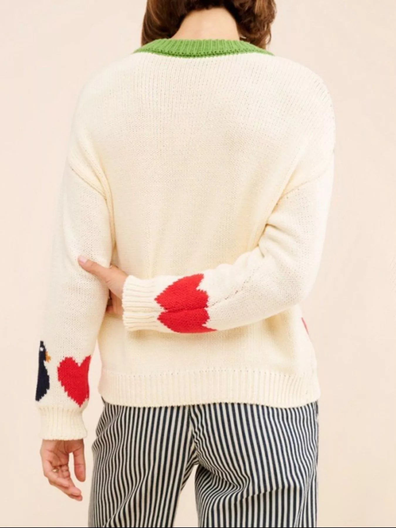 Swan Heart Pattern Round Neck Sweater - MegaSuperStar