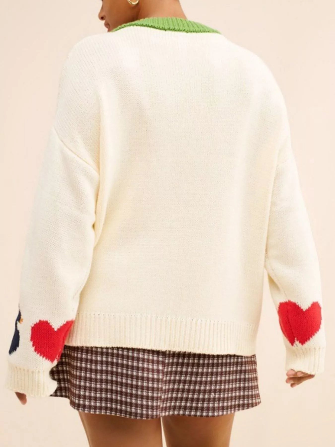 Swan Heart Pattern Round Neck Sweater - MegaSuperStar