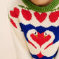 Swan Heart Pattern Round Neck Sweater - MegaSuperStar