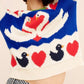 Swan Heart Pattern Round Neck Sweater - MegaSuperStar