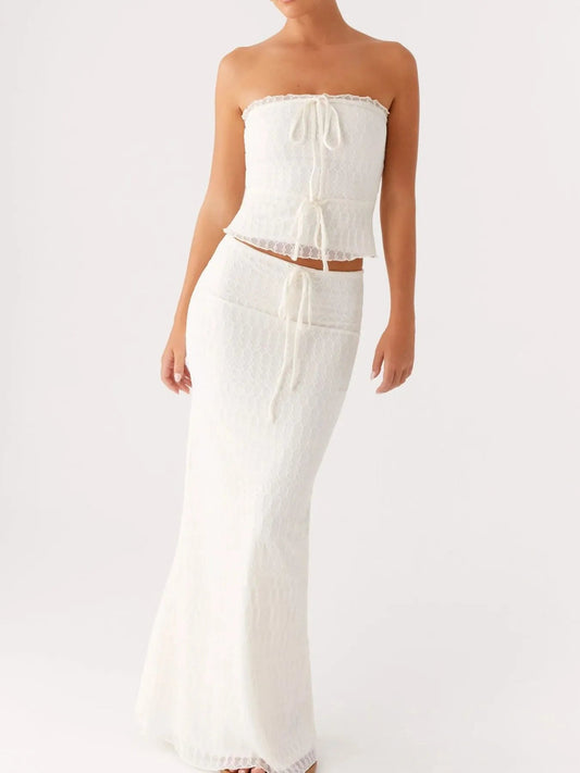 ✨ Tie Front Tube Top and Maxi Skirt Set 🌸 - MegaSuperStar