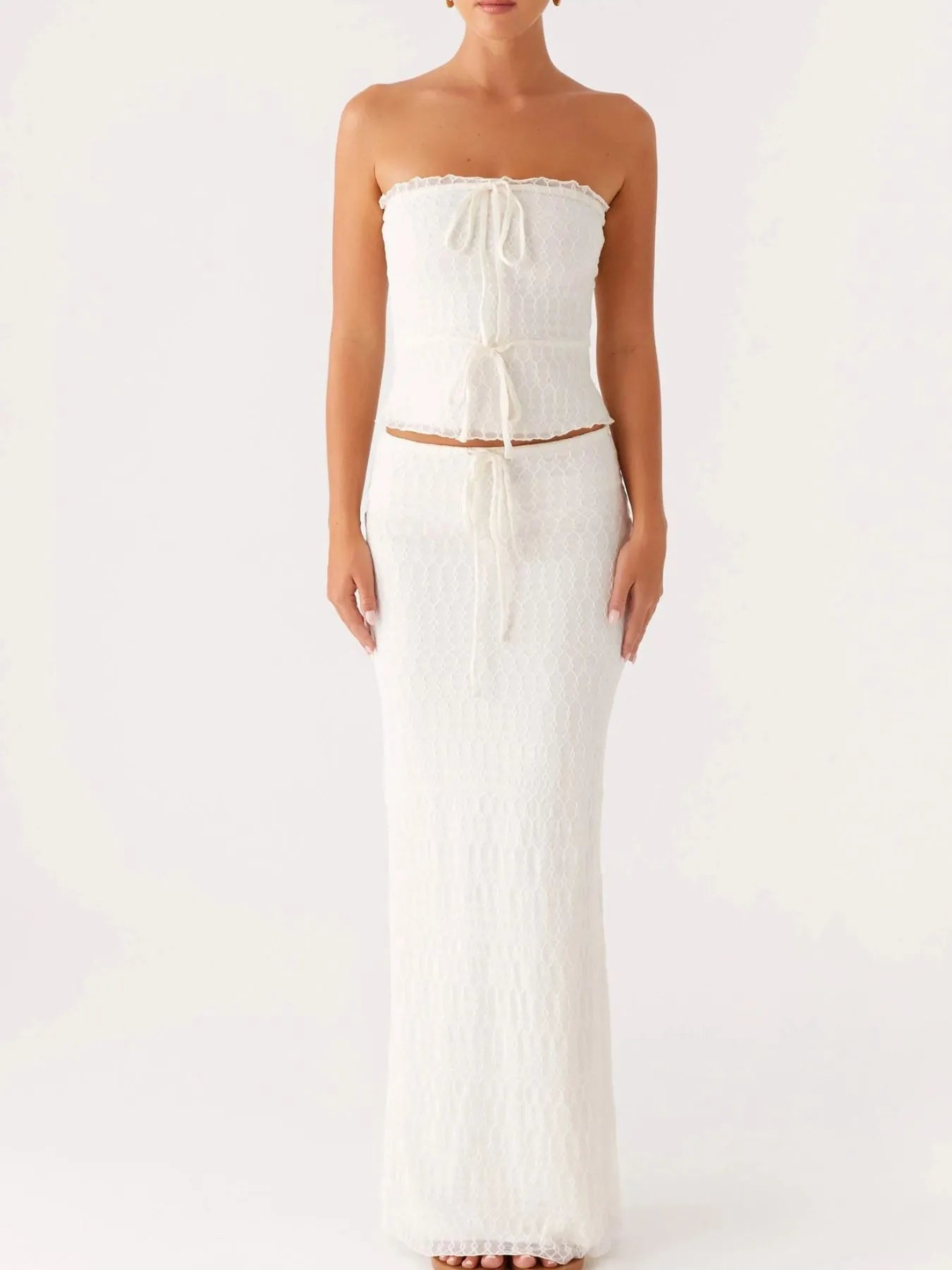 ✨ Tie Front Tube Top and Maxi Skirt Set 🌸 - MegaSuperStar