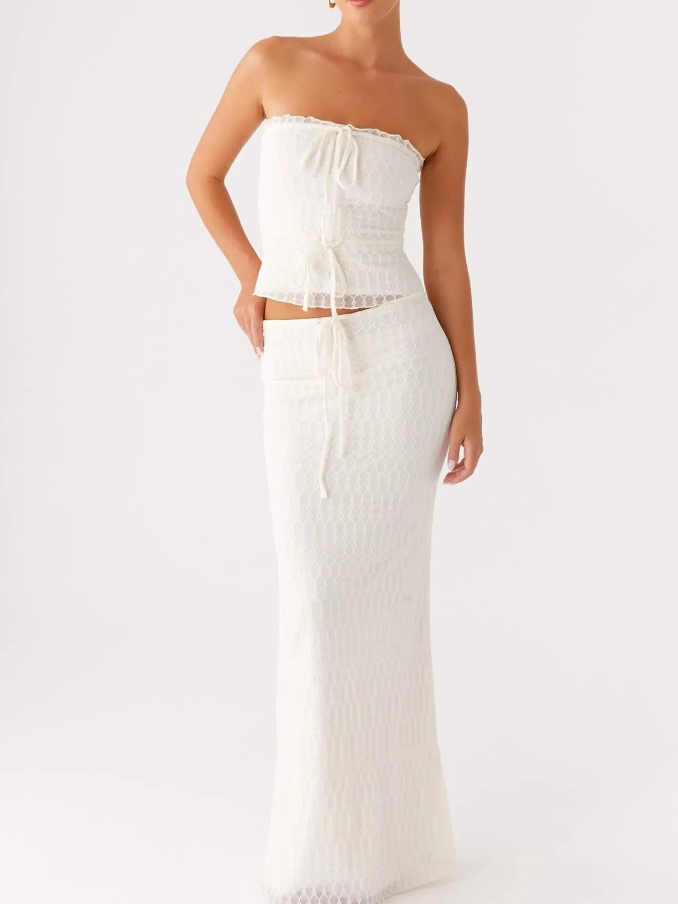 ✨ Tie Front Tube Top and Maxi Skirt Set 🌸 - MegaSuperStar