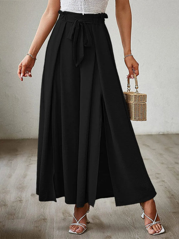 Tied Slit Wide Leg Pants - Modern Edge
