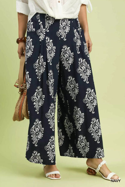 Umgee Abstract Print Wide Leg Pants - MegaSuperStar