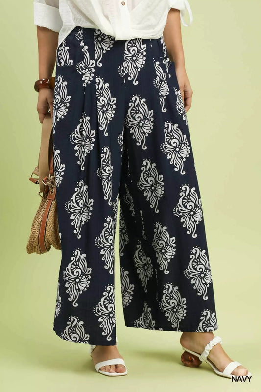 Umgee Abstract Print Wide Leg Pants - MegaSuperStar