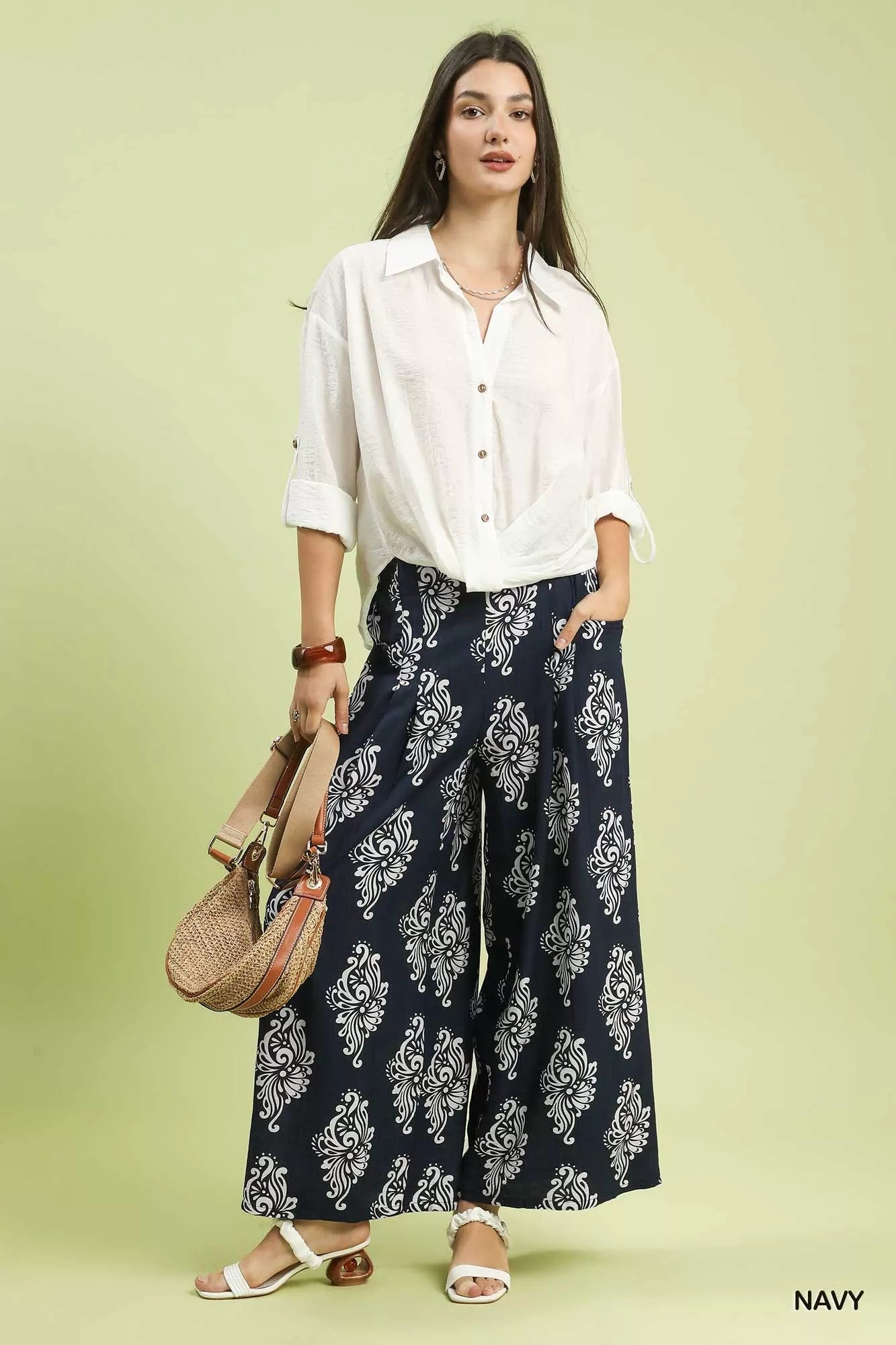 Umgee Abstract Print Wide Leg Pants - MegaSuperStar
