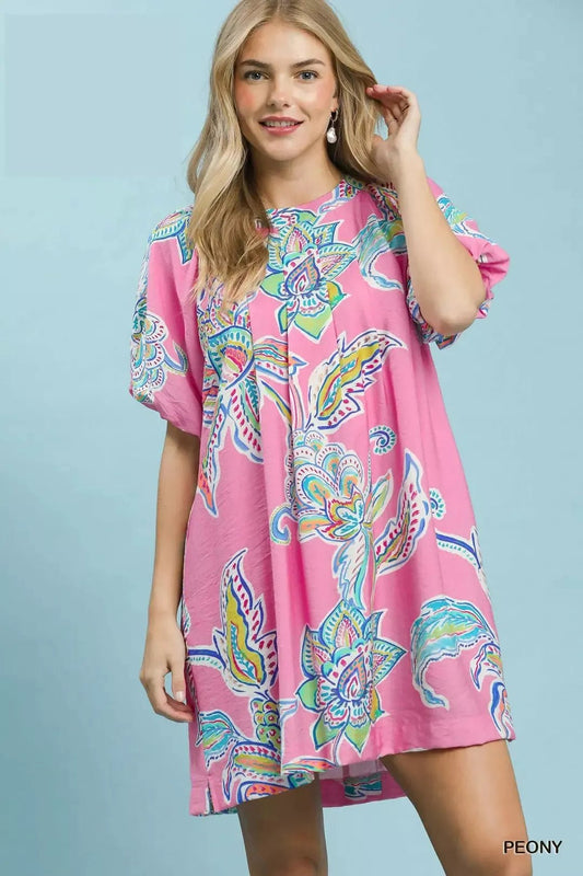 Umgee Boho Floral Mini Dress with Pockets - Perfect for Every Occasion - MegaSuperStar