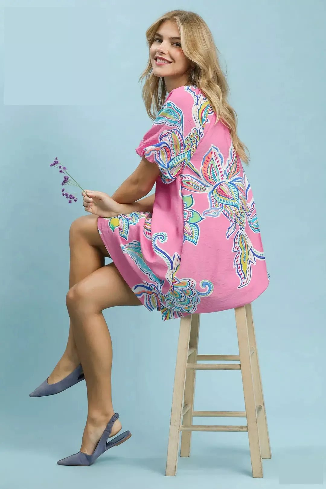Umgee Boho Floral Mini Dress with Pockets - Perfect for Every Occasion - MegaSuperStar
