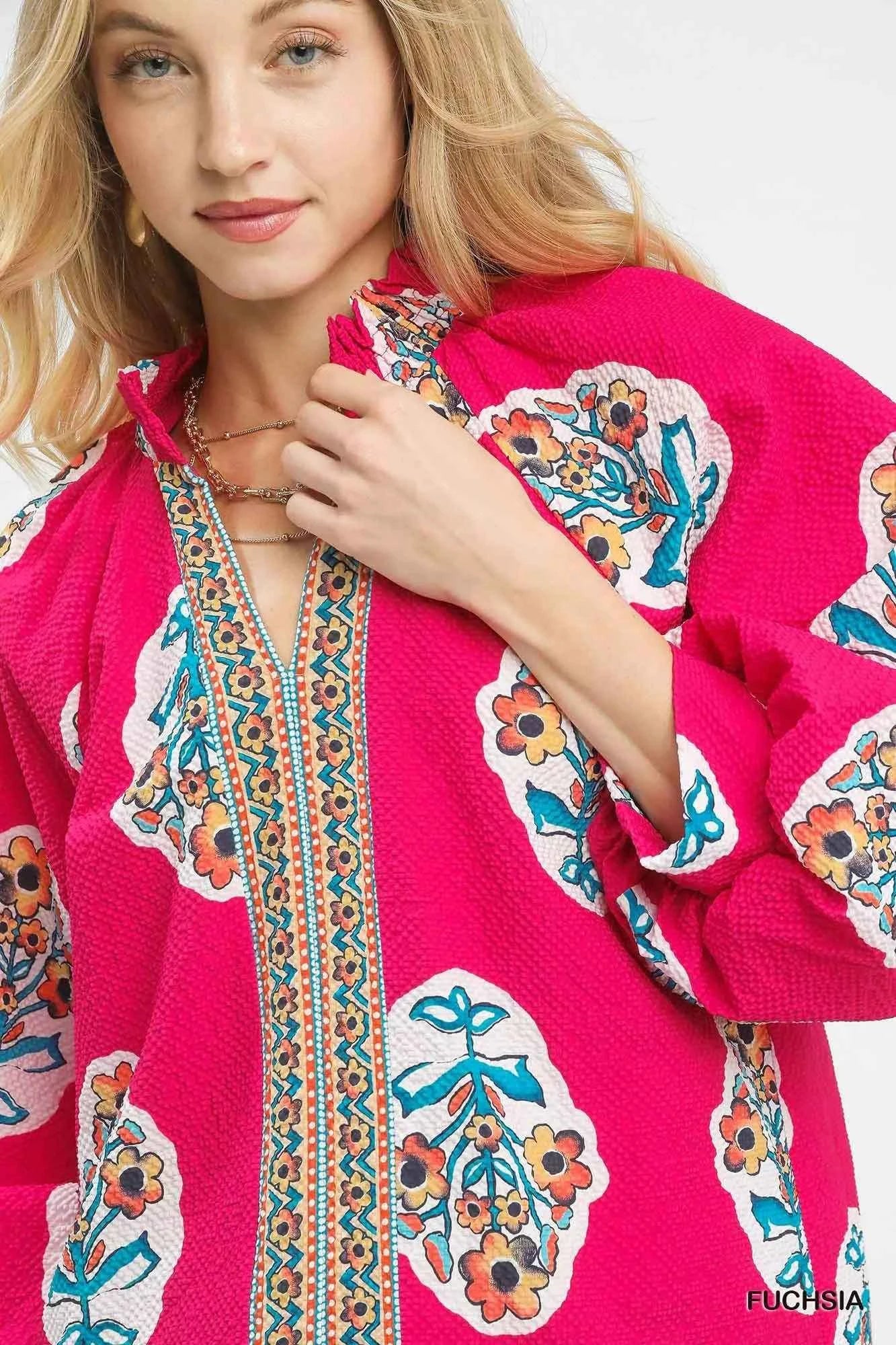 Umgee Boho Floral Tunic Blouse for Effortless Style - MegaSuperStar