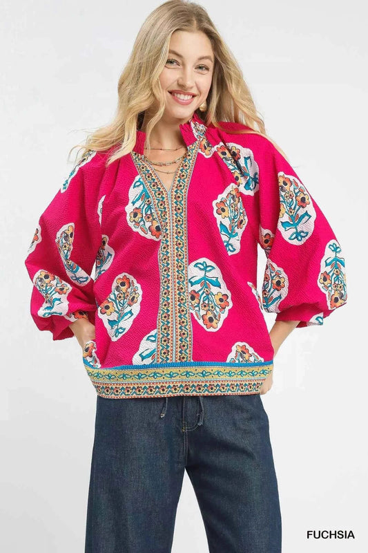 Umgee Boho Floral Tunic Blouse for Effortless Style - MegaSuperStar