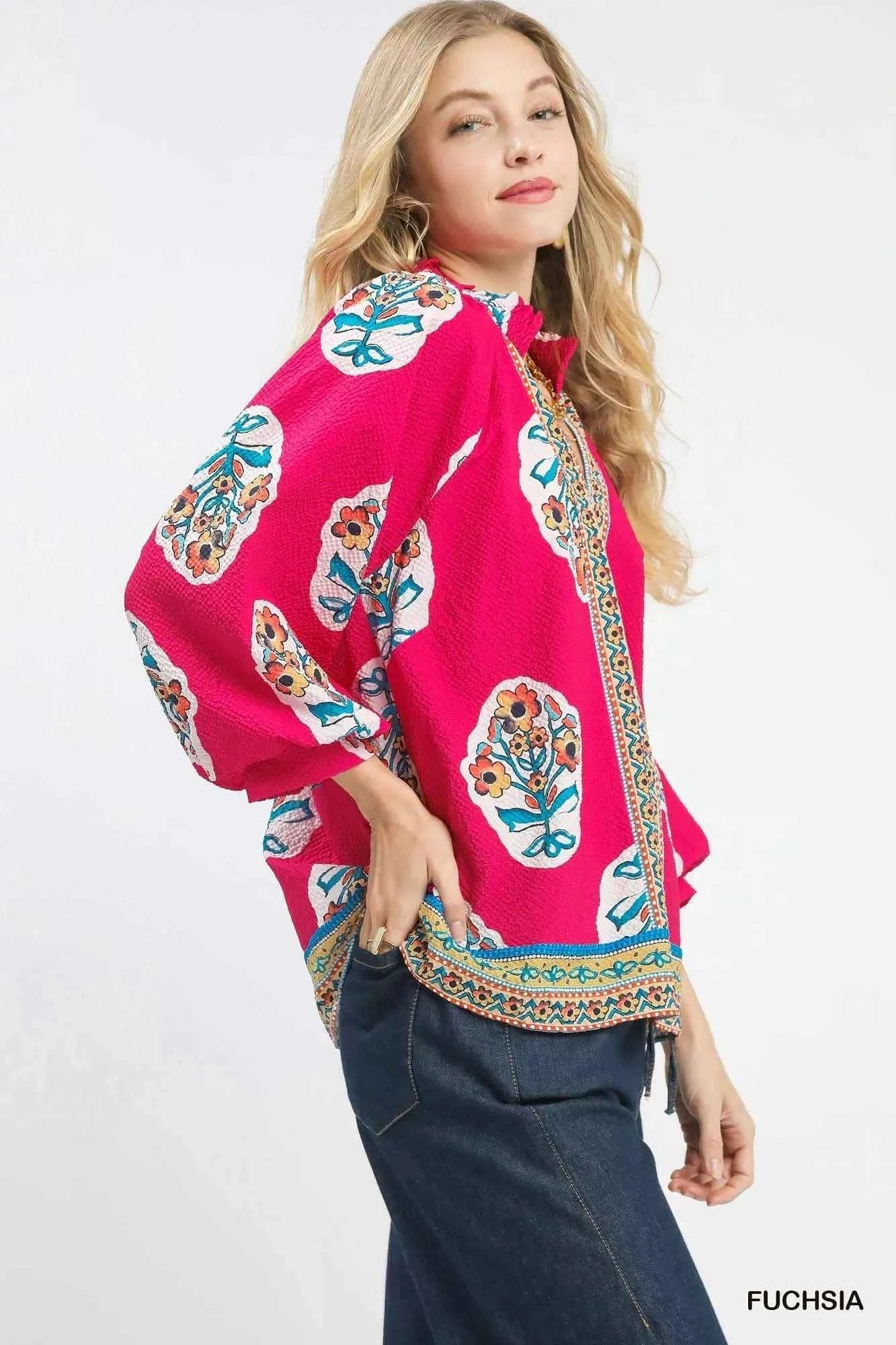 Umgee Boho Floral Tunic Blouse for Effortless Style - MegaSuperStar