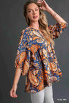 🌸 Umgee Boho Tunic Blouse - Mix Paisley Style for Effortless Chic 🌸 thumbnail