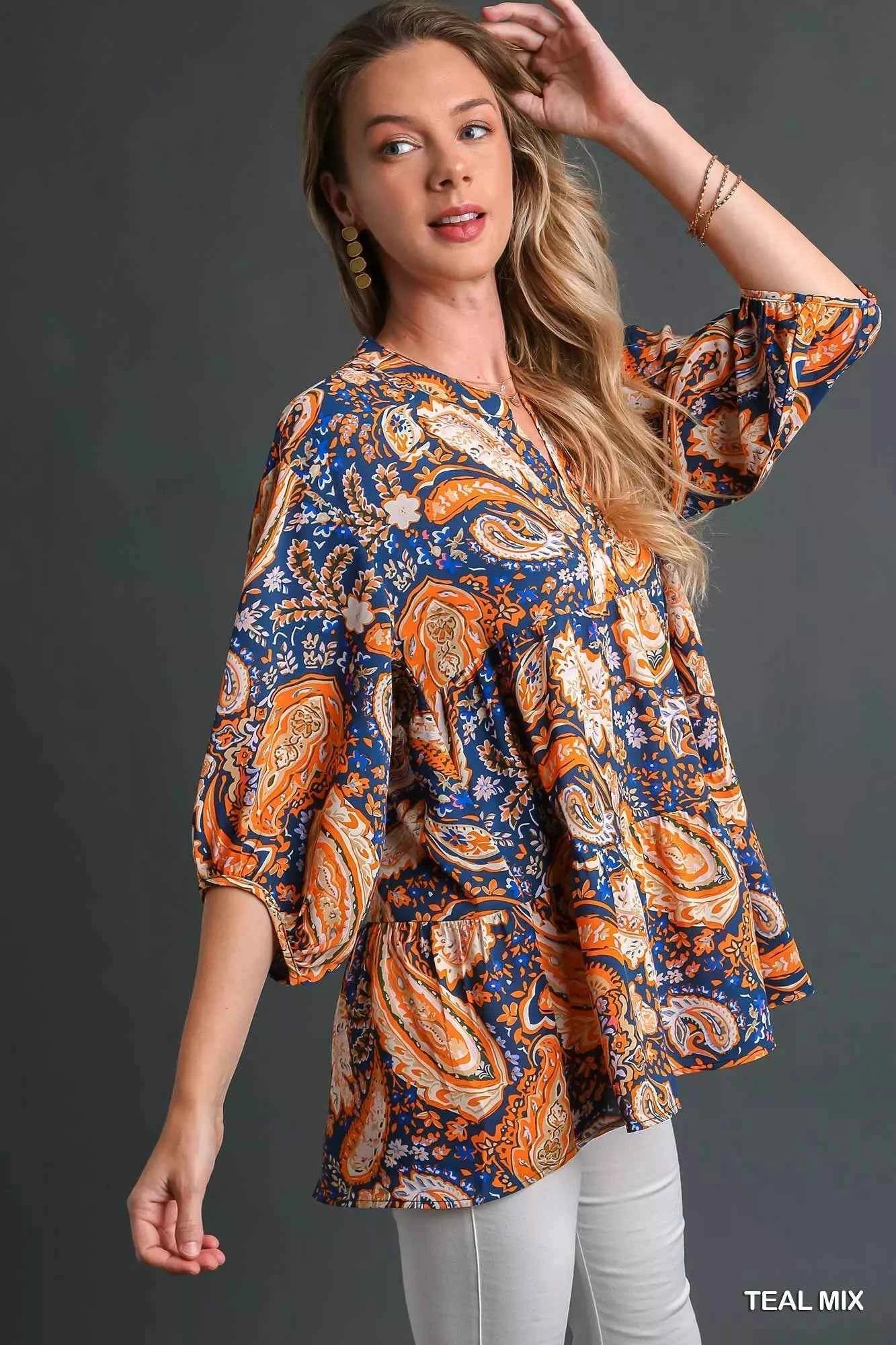 Umgee Boho Tunic Blouse - Mix Paisley Style for Effortless Chic - MegaSuperStar