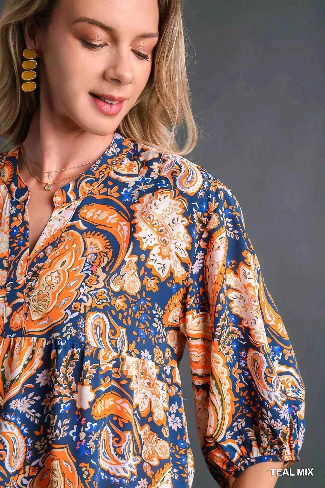 Umgee Boho Tunic Blouse - Mix Paisley Style for Effortless Chic - MegaSuperStar