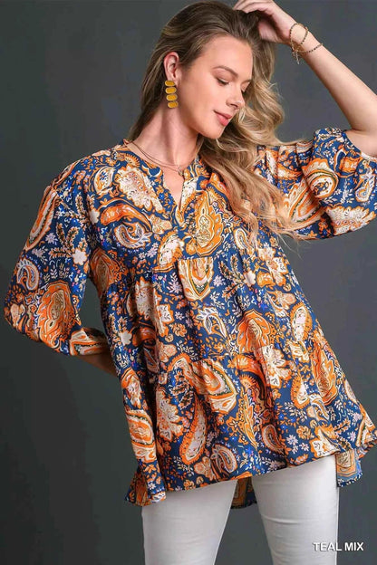 Umgee Boho Tunic Blouse - Mix Paisley Style for Effortless Chic - MegaSuperStar