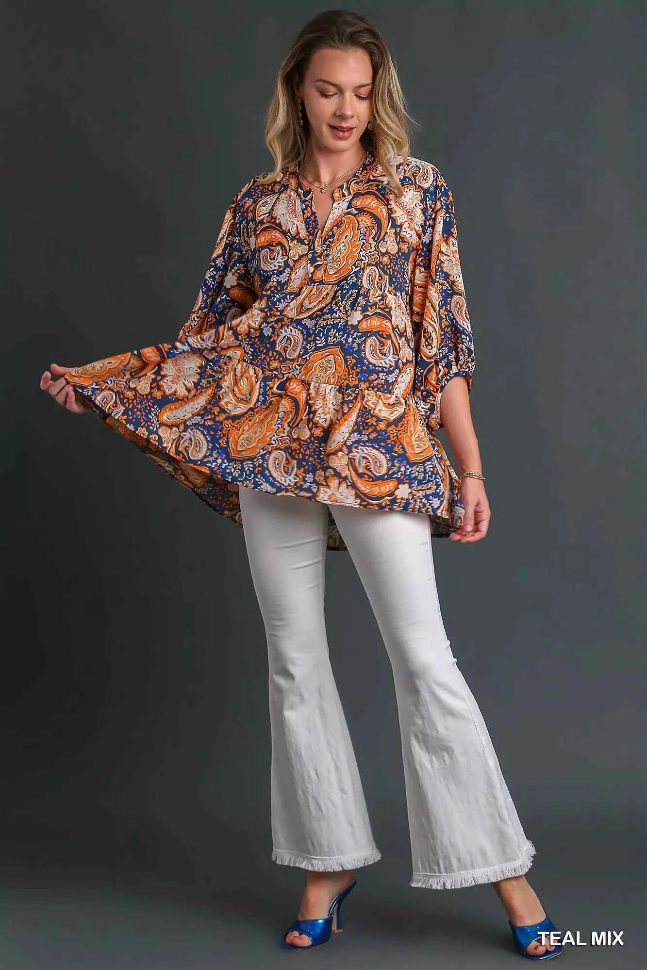 Umgee Boho Tunic Blouse - Mix Paisley Style for Effortless Chic - MegaSuperStar