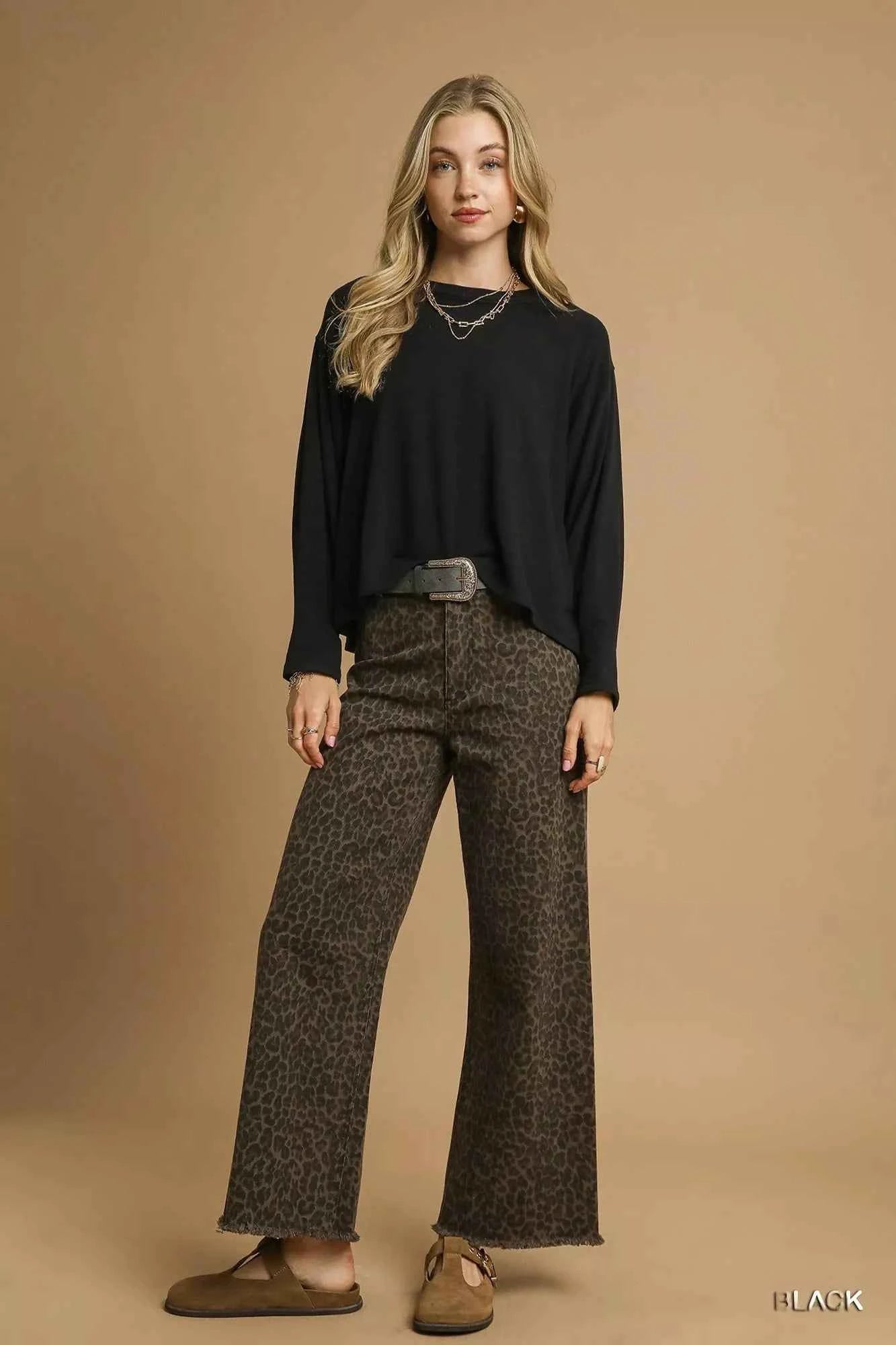 Umgee Brushed Sleeve Crewneck Top for Effortless Style and Comfort - MegaSuperStar