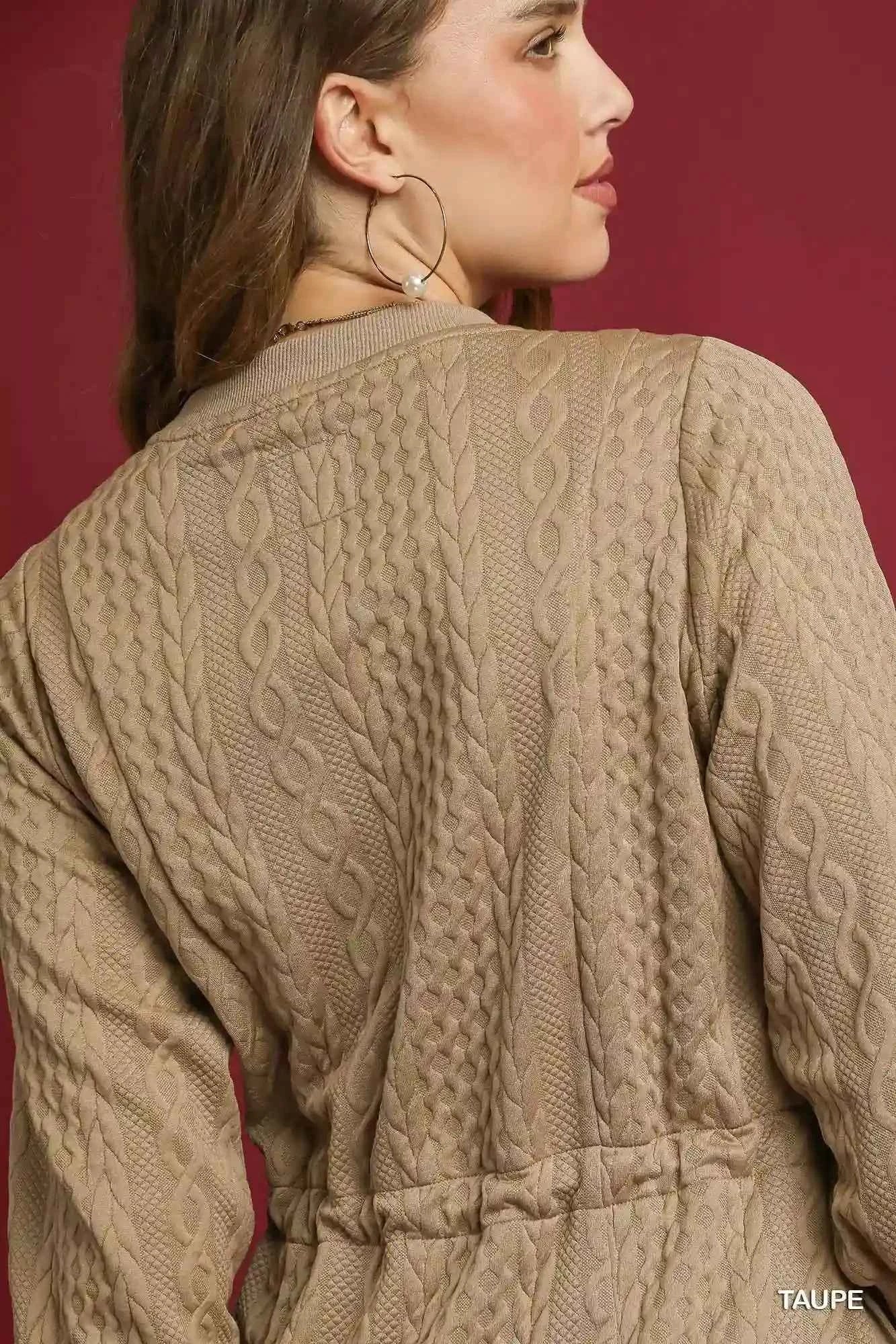 Umgee Cable Knit Mini Dress with Pockets and Drawstring Detail - MegaSuperStar