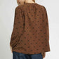 Umgee Corduroy Blouse with Bow Print and Balloon Sleeves for Stylish Comfort - MegaSuperStar