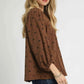 Umgee Corduroy Blouse with Bow Print and Balloon Sleeves for Stylish Comfort - MegaSuperStar