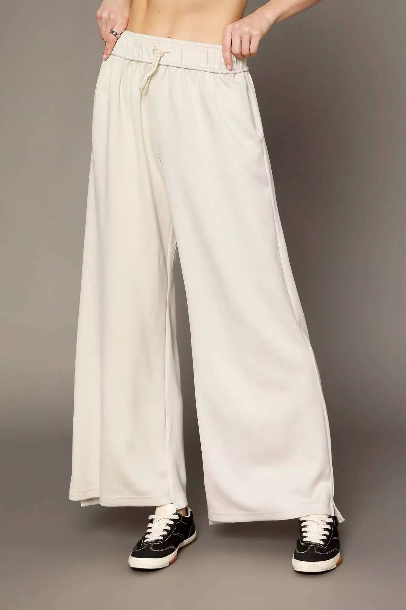 Umgee Elastic Drawstring Waistband Wide Leg Pants - MegaSuperStar
