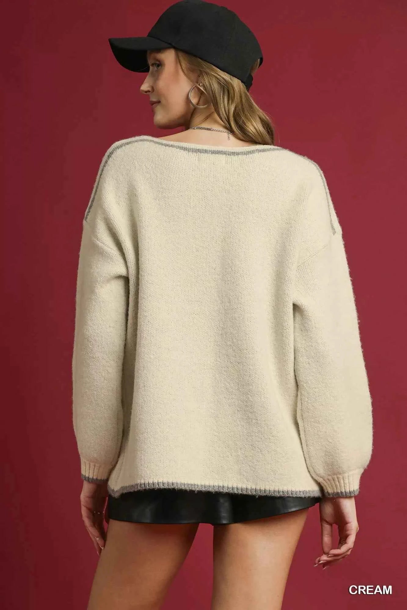 Umgee Floral Knit Sweater - Stylish Jacquard Design for Every Occasion - MegaSuperStar