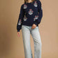 Umgee Floral Knit Sweater with Puff Sleeves - MegaSuperStar