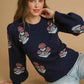 Umgee Floral Knit Sweater with Puff Sleeves - MegaSuperStar