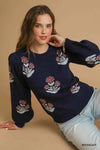 💖 Umgee Floral Knit Sweater with Puff Sleeves 💖 thumbnail