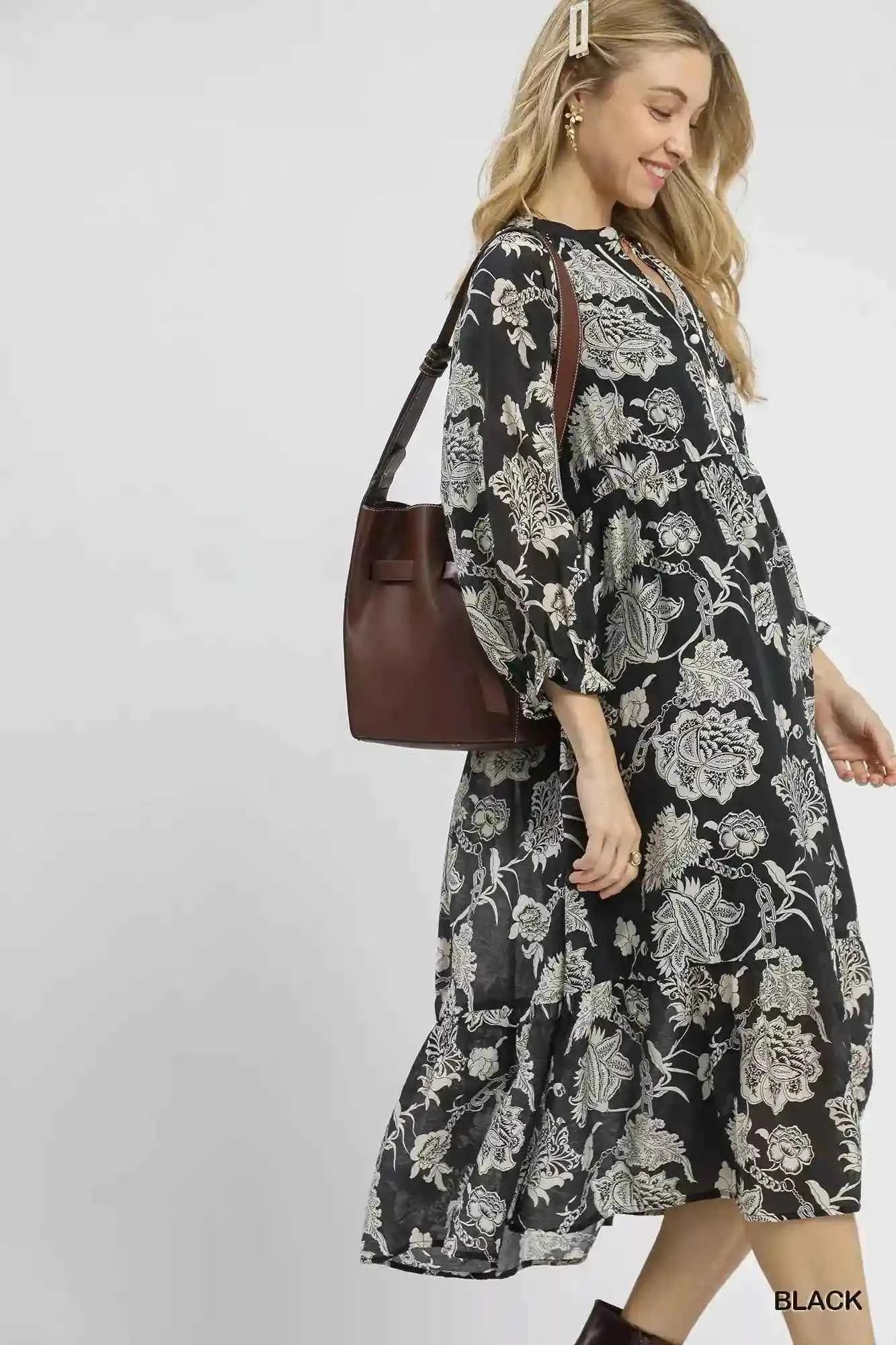 Umgee Floral Midi Dress - Boho Chic for Every Occasion - MegaSuperStar