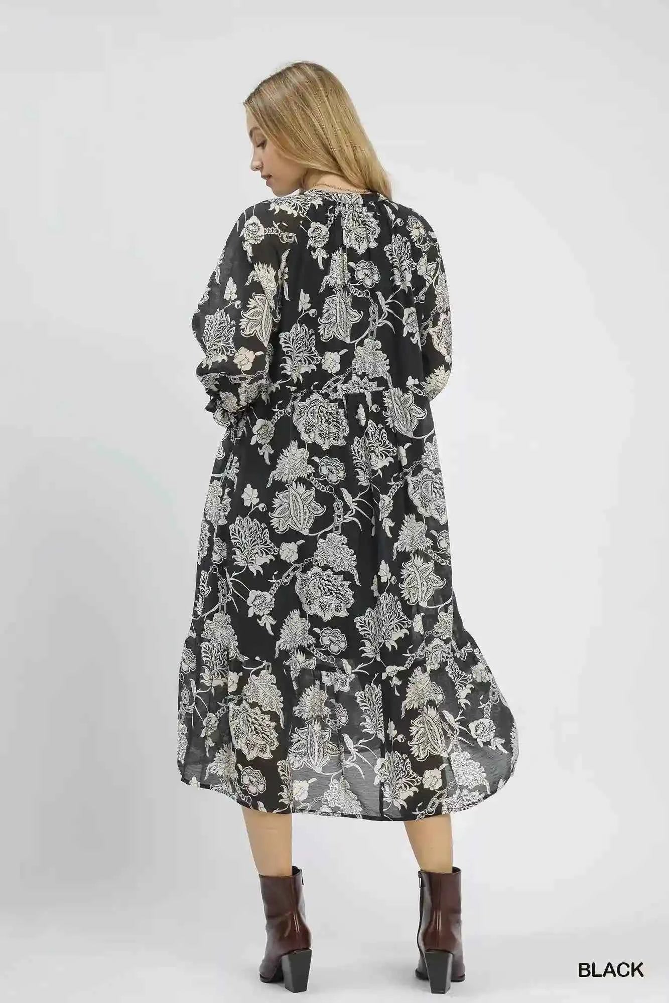 Umgee Floral Midi Dress - Boho Chic for Every Occasion - MegaSuperStar