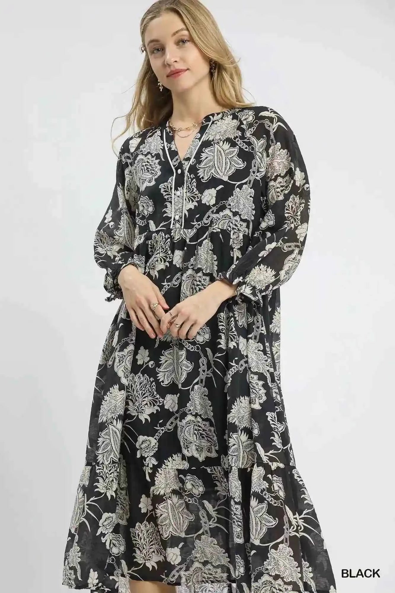 Umgee Floral Midi Dress - Boho Chic for Every Occasion - MegaSuperStar