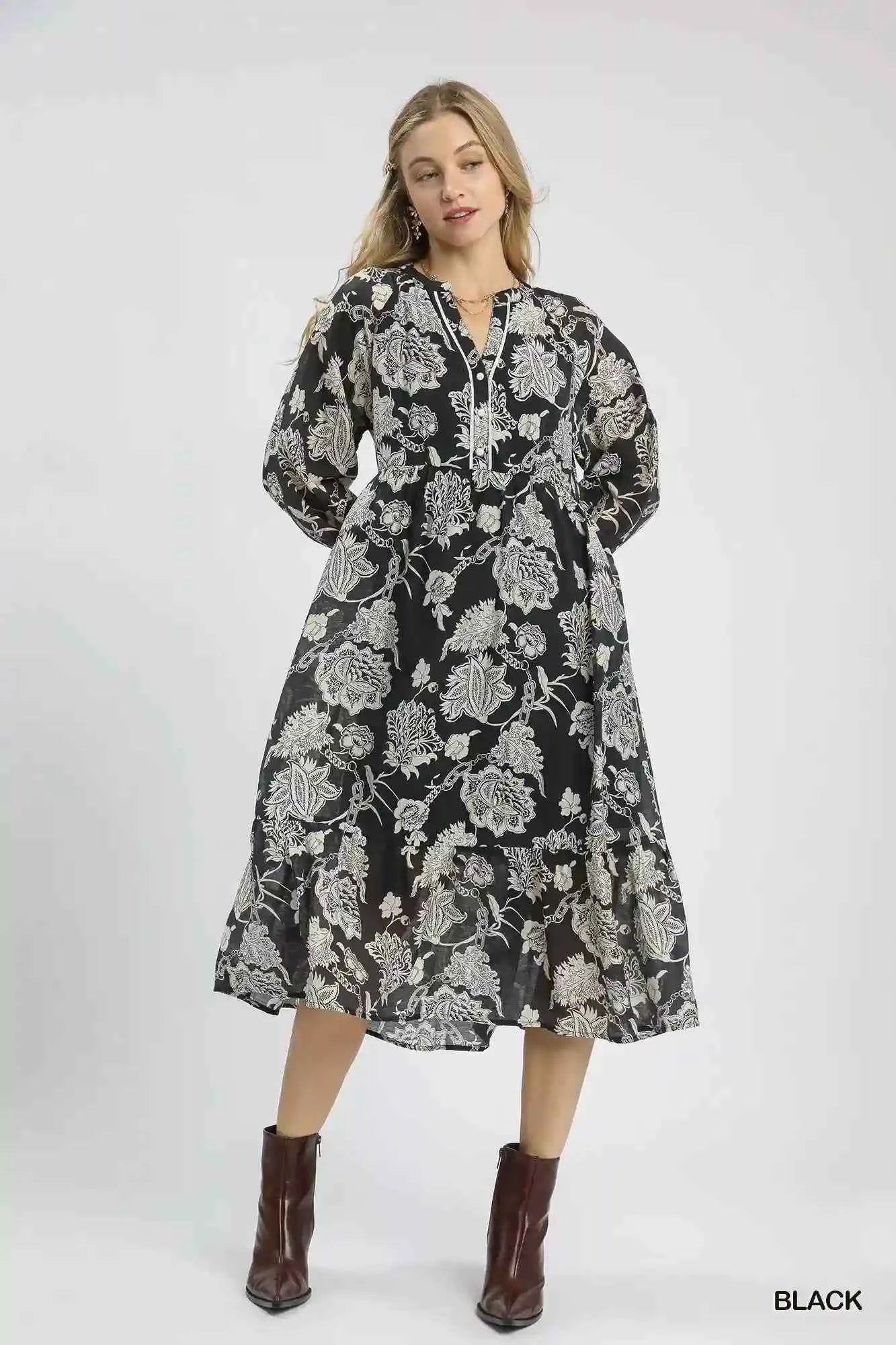 Umgee Floral Midi Dress - Boho Chic for Every Occasion - MegaSuperStar
