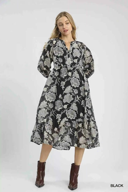 Umgee Floral Midi Dress - Boho Chic for Every Occasion - MegaSuperStar