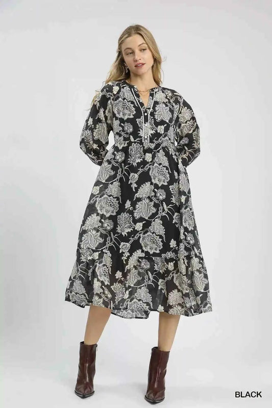 Umgee Floral Midi Dress - Boho Chic for Every Occasion - MegaSuperStar