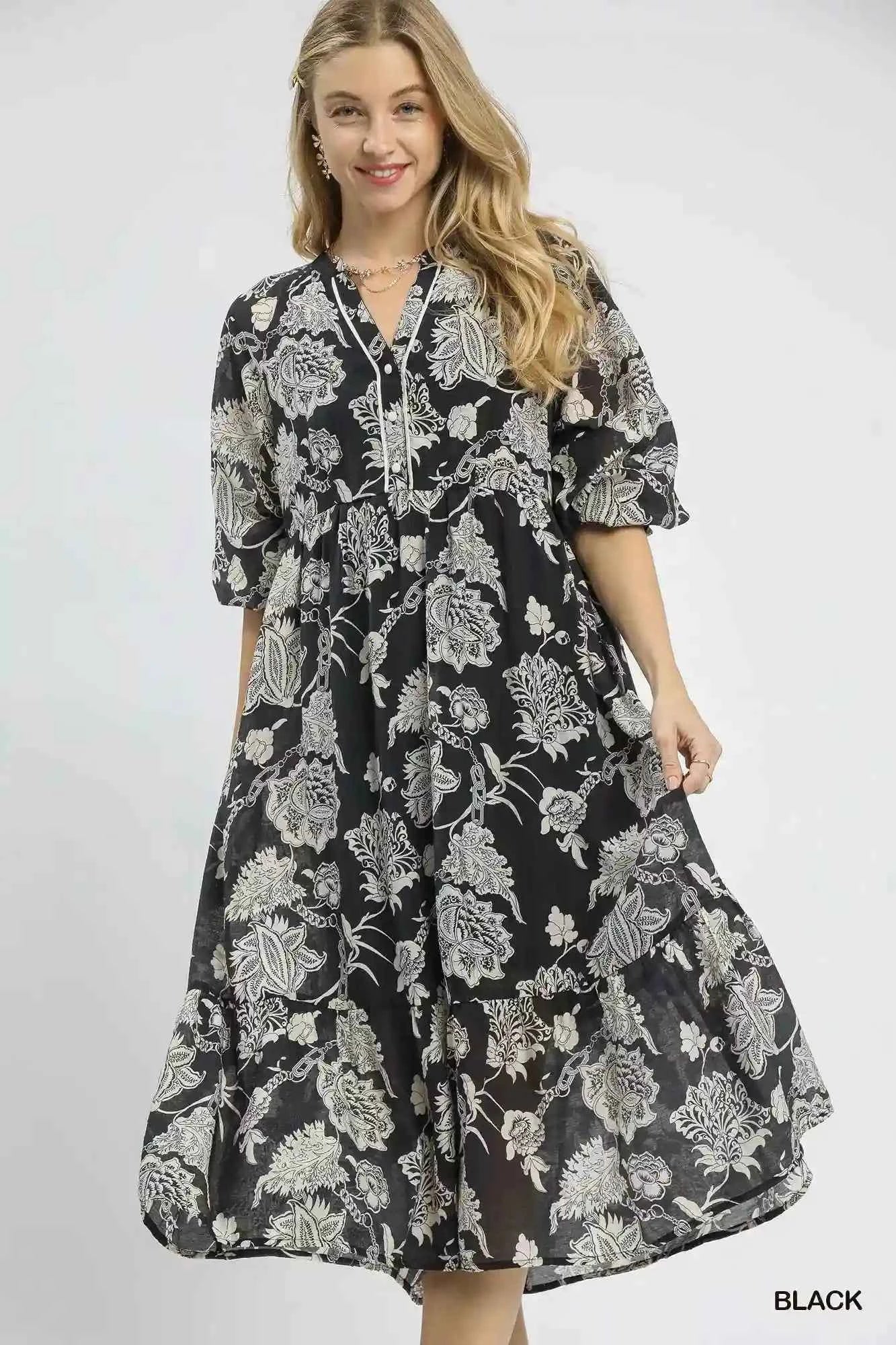 Umgee Floral Midi Dress - Boho Chic for Every Occasion - MegaSuperStar