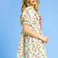 Umgee Floral Mini Dress with Puff Sleeves and Tie Front - MegaSuperStar